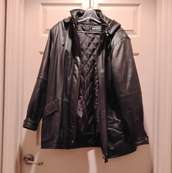 BROMLEY SPORT Snaps Zips Lining Removable Men's Black 100% Leather Jacket XL
